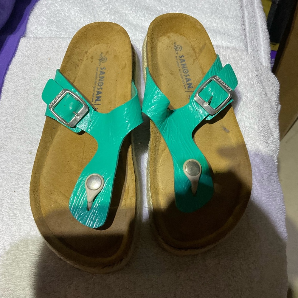 Teal green SANOSAN 37 thong sandals worn once int